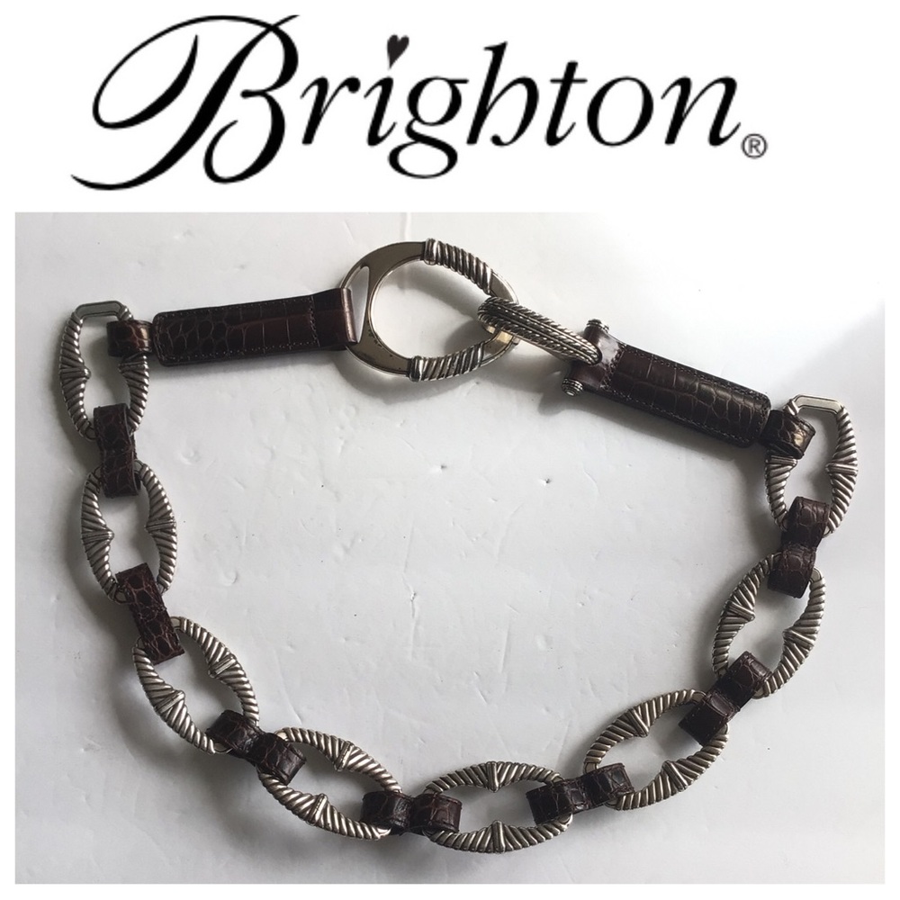 BRIGHTON BROWN LEATHER AND METAL BELT MEDIUM